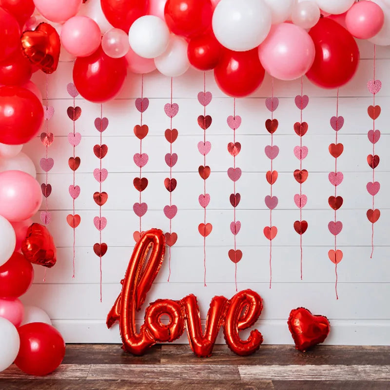 3pcs Red Heart Banner Garland Romantic Valentines Day Decoration Wedding Anniversary Birthday Party Hanging Banner Bunting