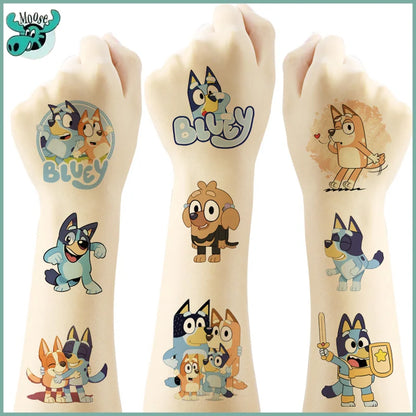 100/200pcs Bluey Tattoo Sticker Anime Cute Bingo Blue Dog Cartoon Tattoo Sticker Water Transfer Children's Birthday Party Gift