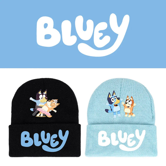 Bluey series Bluey cartoon hat light blue black knitted cap fashion solid colour printing knitted cap wool cap autumn and winter