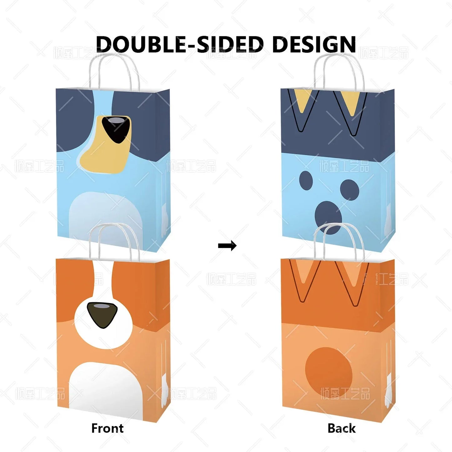 Bluey Family Theme Party Tote Bag Candy Box Gift Box Sticker Folding Paper Bag Snack Tray Popcorn Chip Box Paper Box Tableware