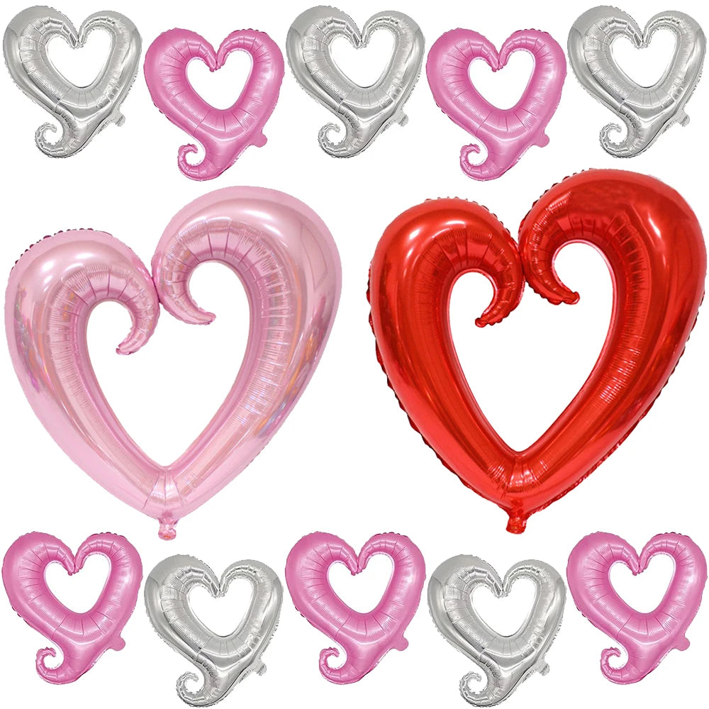 18/40inch Heart Foil Balloon Large Romantic Hook Heart Shape Helium Balloon for Valentines Day Wedding Party Decoration Supplies