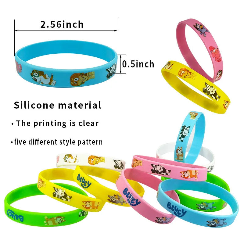 Cartoon Silicone Bracelet Bluey Family Animated Image Wristband Multi-Color Cute Dog Pattern Soft Rubber Bracelet Kid's Toy Gift