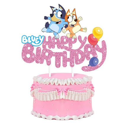 Bluey Bingo Cake Decoration Anime Bluey Cake Topper Card Children Boys and Girls Birthday Party Supplies Baby Birthday Flag Gift