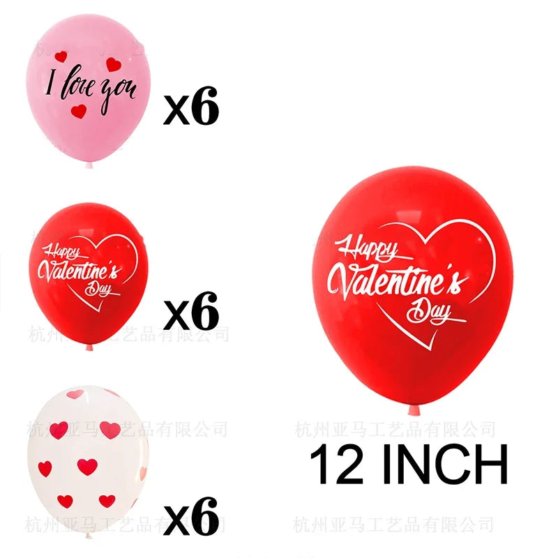 18pcs Valentine's Day Balloon 12inch Latex Love Heart Ballon I Love You Baloon 2025 Happy Valentine Party Balon Decor For Lovers