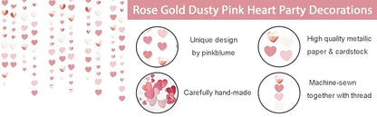 Rose Gold Party Decorations Dusty Pink Heart Garlands Paper Love Streamer for Valentines Day Anniversary Wedding Party Supplies