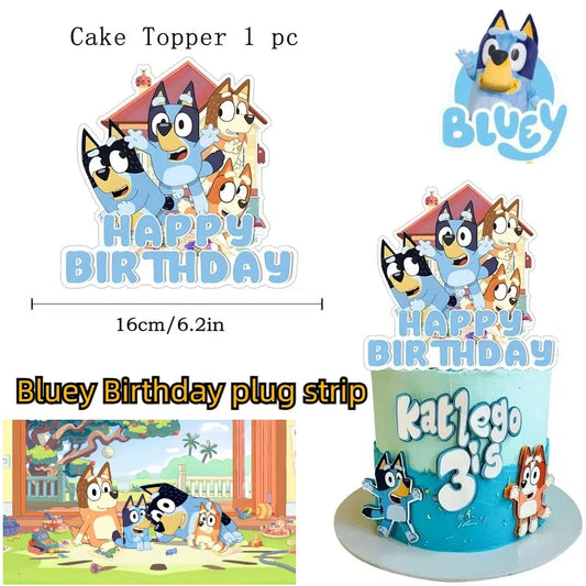 Bluey Blue Dog Bingo Cake Decoration Cartoon Cupcake Toppers Happy Birthday For Kids Birthday Party Cake Dessert Decorations