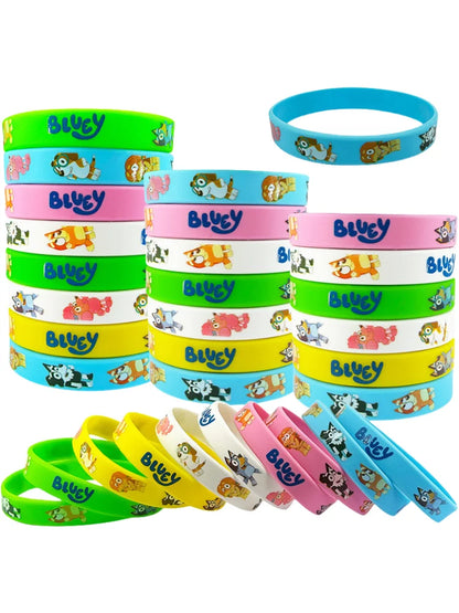 Cartoon Silicone Bracelet Bluey Family Animated Image Wristband Multi-Color Cute Dog Pattern Soft Rubber Bracelet Kid's Toy Gift