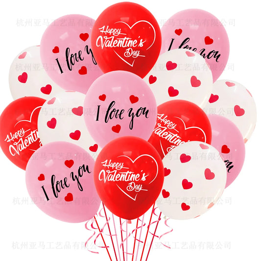 18pcs Valentine's Day Balloon 12inch Latex Love Heart Ballon I Love You Baloon 2025 Happy Valentine Party Balon Decor For Lovers