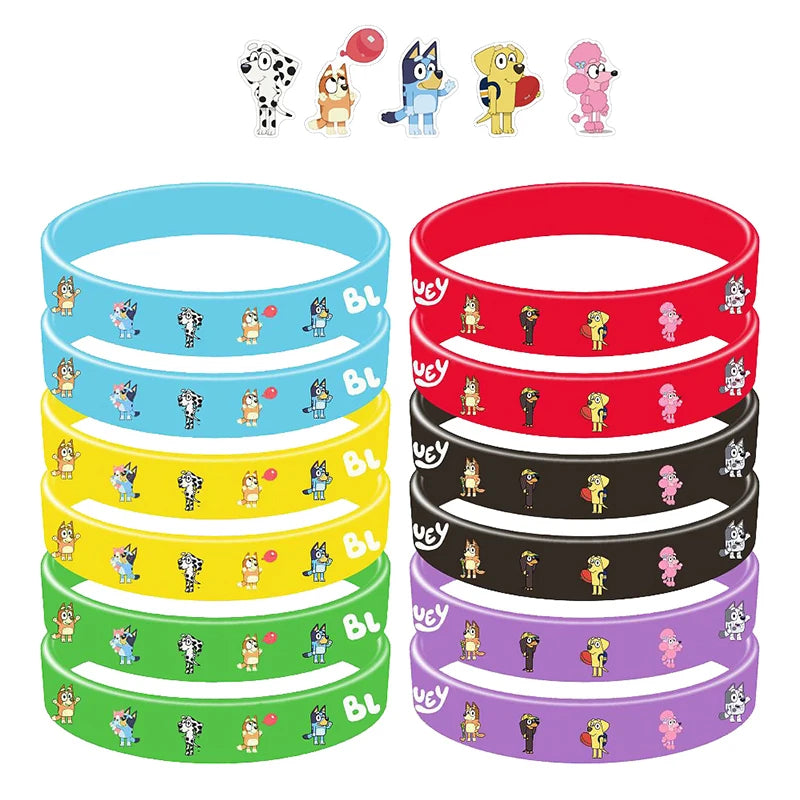 Anime Bluey Cartoon Silicone Bracelet Cute Dog Family Animated Pattern Wristband Multi-color Soft Rubber Bracelet Children Gift