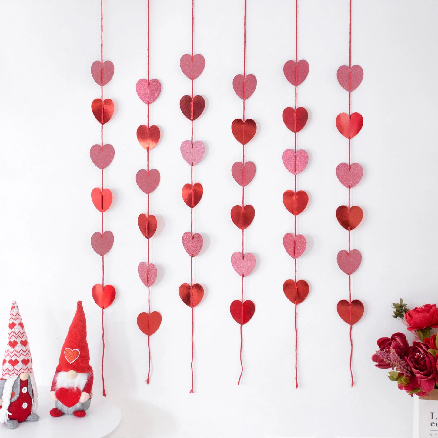 3pcs Red Heart Banner Garland Romantic Valentines Day Decoration Wedding Anniversary Birthday Party Hanging Banner Bunting