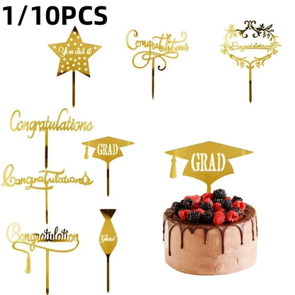 1/10pcs Gold Congratulations You Did It Grad Cake Topper Graduation Celebration  Decoration Party Supplies Baking Accessories