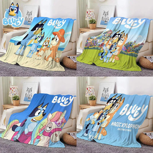 Flannel Blanket Bluey Cartoon Anime  Plush Family Throw for Cozy Home & Sofa Ideal Lunch Break Cover For Children & Student