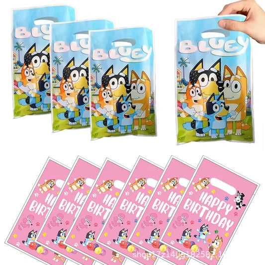 Bluey Theme Party Gift Bags Kids Candy Treat Bag Party Supplies Blue Stitch Pink Gift Bags for Kids Birthday