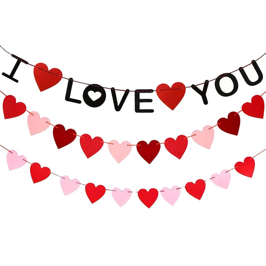 I Love You Felt Banner Anniversary Party Decoration Love Heart Valentine's Day Banner Valentine's Day Decoration Supplies