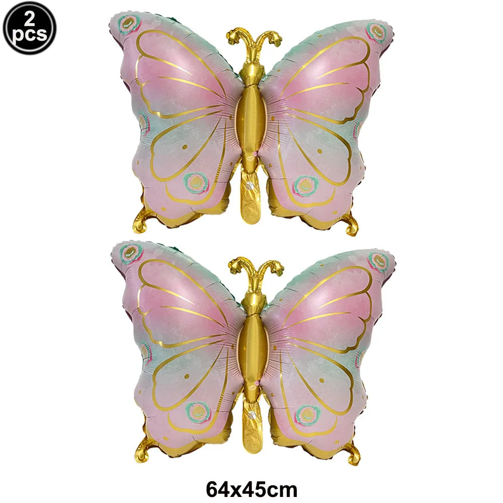 2 Pcs/Pack Butterfly Shape Foil Balloon Pink Blue Butterfly Fairy Balloon for Butterfly Party Baby Shower Wedding Birthday Decor