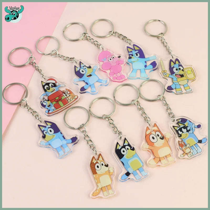 10/20pcs Bluey Acrylic Keychain Anime Peripheral Bingo Family Student School Bag Pendant Decoration Cute Birthday Christmas Gift