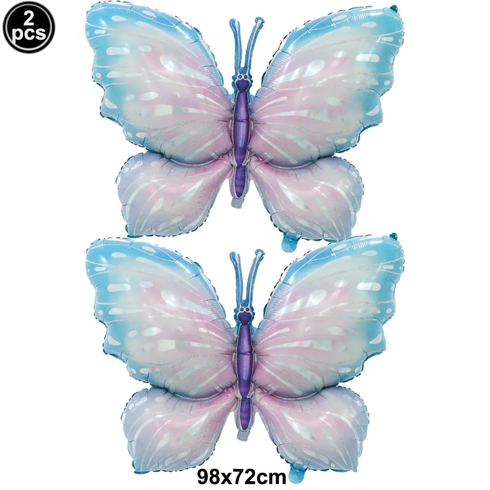 2 Pcs/Pack Butterfly Shape Foil Balloon Pink Blue Butterfly Fairy Balloon for Butterfly Party Baby Shower Wedding Birthday Decor