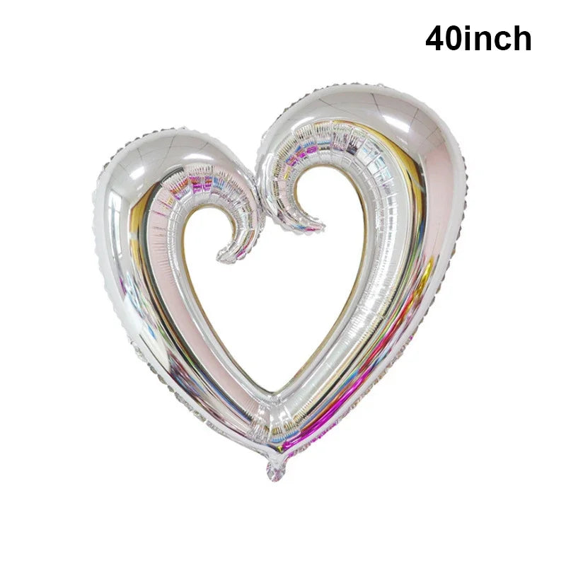 18/40inch Heart Foil Balloon Large Romantic Hook Heart Shape Helium Balloon for Valentines Day Wedding Party Decoration Supplies