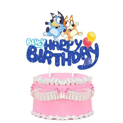 Bluey Cake Decoration Anime Bluey Cake Topper Card Children Boys and Girl Birthday Party Supplies Baby Birthday Cake Decorations