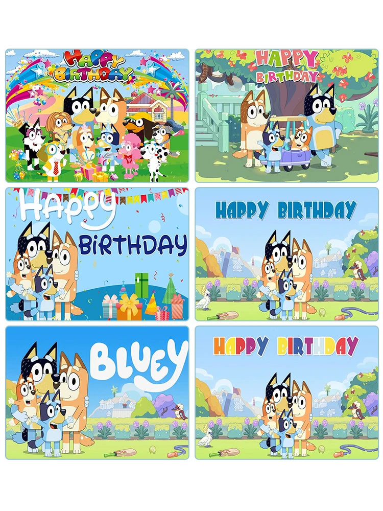 Disney Moose Bluey Birthday Background Banner Cartoon Bluey Bingo Family Children Birthday Party Decoration Background Cloth