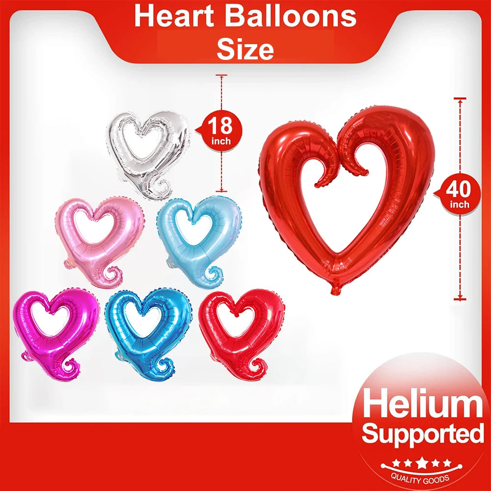 18/40inch Heart Foil Balloon Large Romantic Hook Heart Shape Helium Balloon for Valentines Day Wedding Party Decoration Supplies