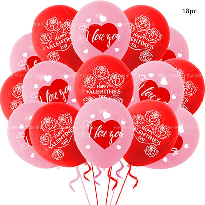 18pcs Valentine's Day Balloon 12inch Latex Love Heart Ballon I Love You Baloon 2025 Happy Valentine Party Balon Decor For Lovers