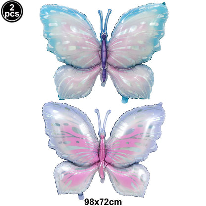 2 Pcs/Pack Butterfly Shape Foil Balloon Pink Blue Butterfly Fairy Balloon for Butterfly Party Baby Shower Wedding Birthday Decor