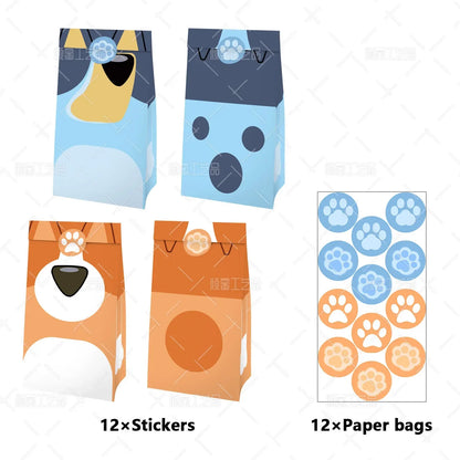 Bluey Family Theme Party Tote Bag Candy Box Gift Box Sticker Folding Paper Bag Snack Tray Popcorn Chip Box Paper Box Tableware