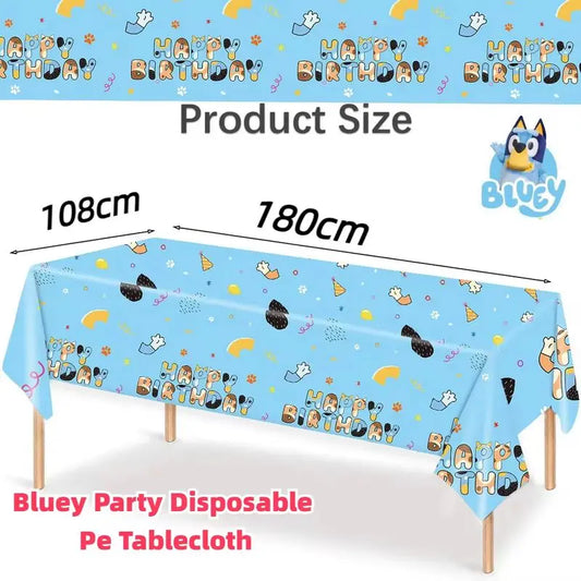 New Bluey Blue Dog Cartoon Character Bluey Party Disposable Pe Tablecloth Cartoon Theme Holiday Decoration Birthday Children