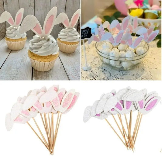 12/24pcs Bunny Ears Cupcake Topper Easter Rabbit Cake Decoration Kids Birthday Party Cake Dessert Decor Happy Easter Decorations