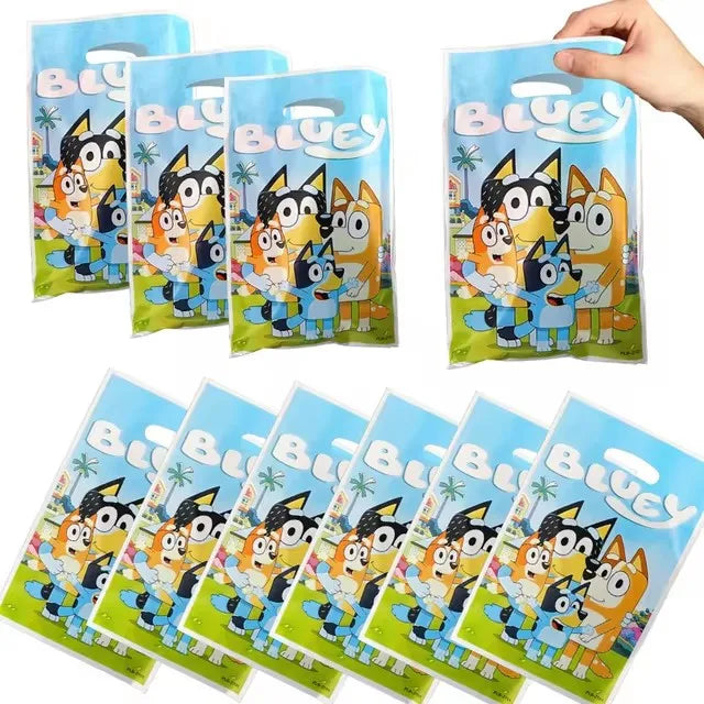 Bluey Theme Party Gift Bags Kids Candy Treat Bag Party Supplies Blue Stitch Pink Gift Bags for Kids Birthday