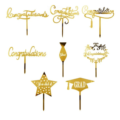 1/10pcs Gold Congratulations You Did It Grad Cake Topper Graduation Celebration  Decoration Party Supplies Baking Accessories