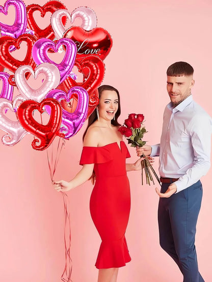 18/40inch Heart Foil Balloon Large Romantic Hook Heart Shape Helium Balloon for Valentines Day Wedding Party Decoration Supplies