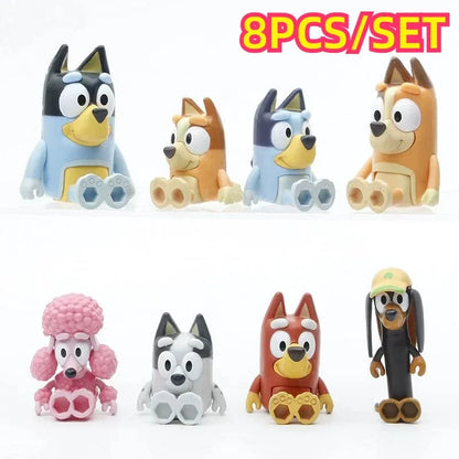 8Pcs/Set Bluey family Bingo Anime Figurines Toy Figures Movable Joints Action Figure Model Children Birthday Cake Decoration Toy