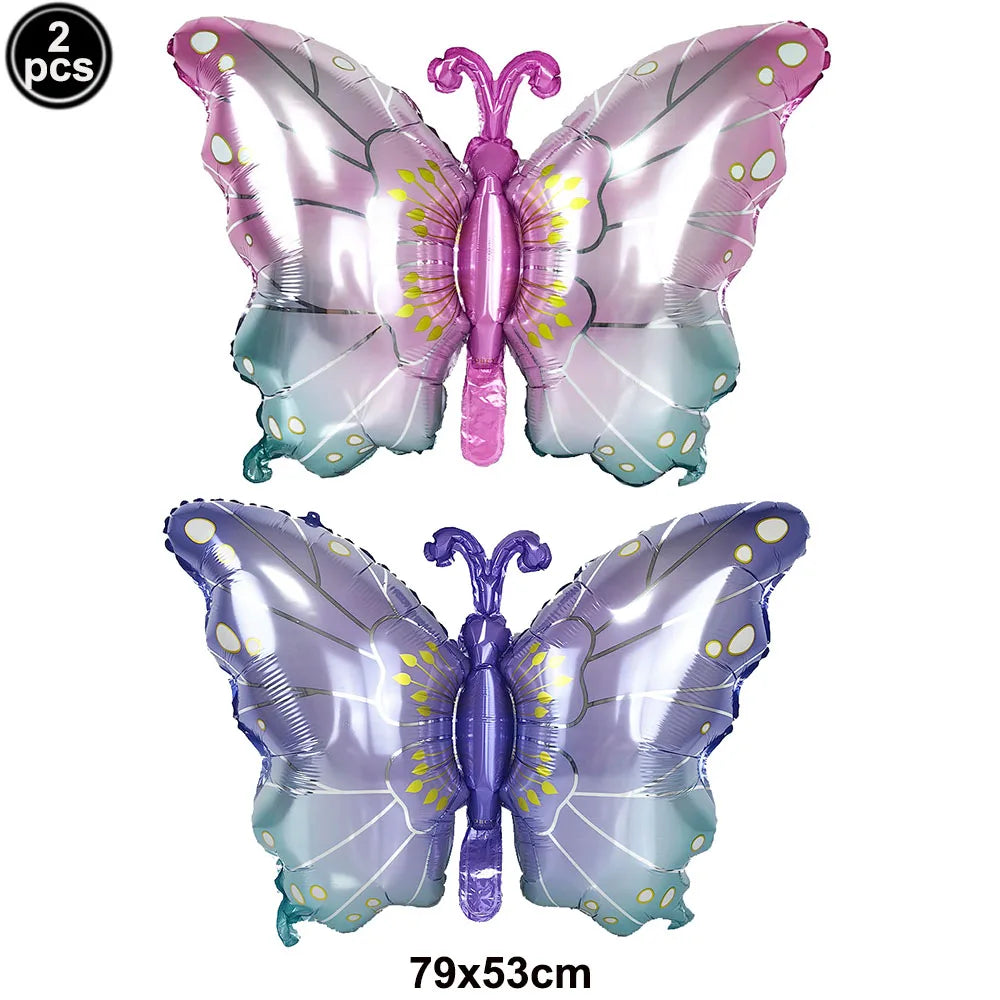 2 Pcs/Pack Butterfly Shape Foil Balloon Pink Blue Butterfly Fairy Balloon for Butterfly Party Baby Shower Wedding Birthday Decor