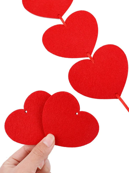 Red Heart Tassel Garlands Wedding Birthday Party Banner Hanging  String Felt Non-woven Fabric Love New Year Decoration Pendant Valentines