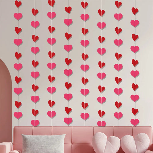 Pink Red Heart Garland Valentines Day Party Decorations Hanging Banner,Engagement Wedding Bridal Shower Decor