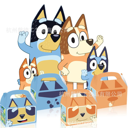 12pcs Anime Bluey 16cm Kids Birthday Party Gift Box Cute Bingo Handheld Cake Paper Box Decorations Camping Food Candy Box Gift