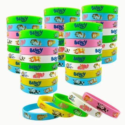 Anime Bluey Cartoon Silicone Bracelet Cute Dog Family Animated Pattern Wristband Multi-color Soft Rubber Bracelet Children Gift