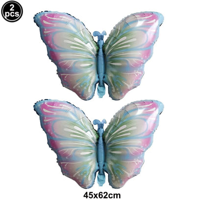 2 Pcs/Pack Butterfly Shape Foil Balloon Pink Blue Butterfly Fairy Balloon for Butterfly Party Baby Shower Wedding Birthday Decor