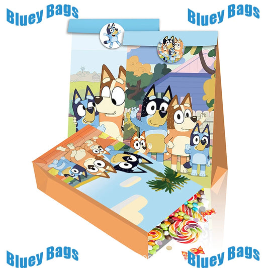 Bluey and Bingo Paper Bag with Family Animation Pattern Birthday Party Candy Gift Kraft  Gift Box and Stickers kids decoration