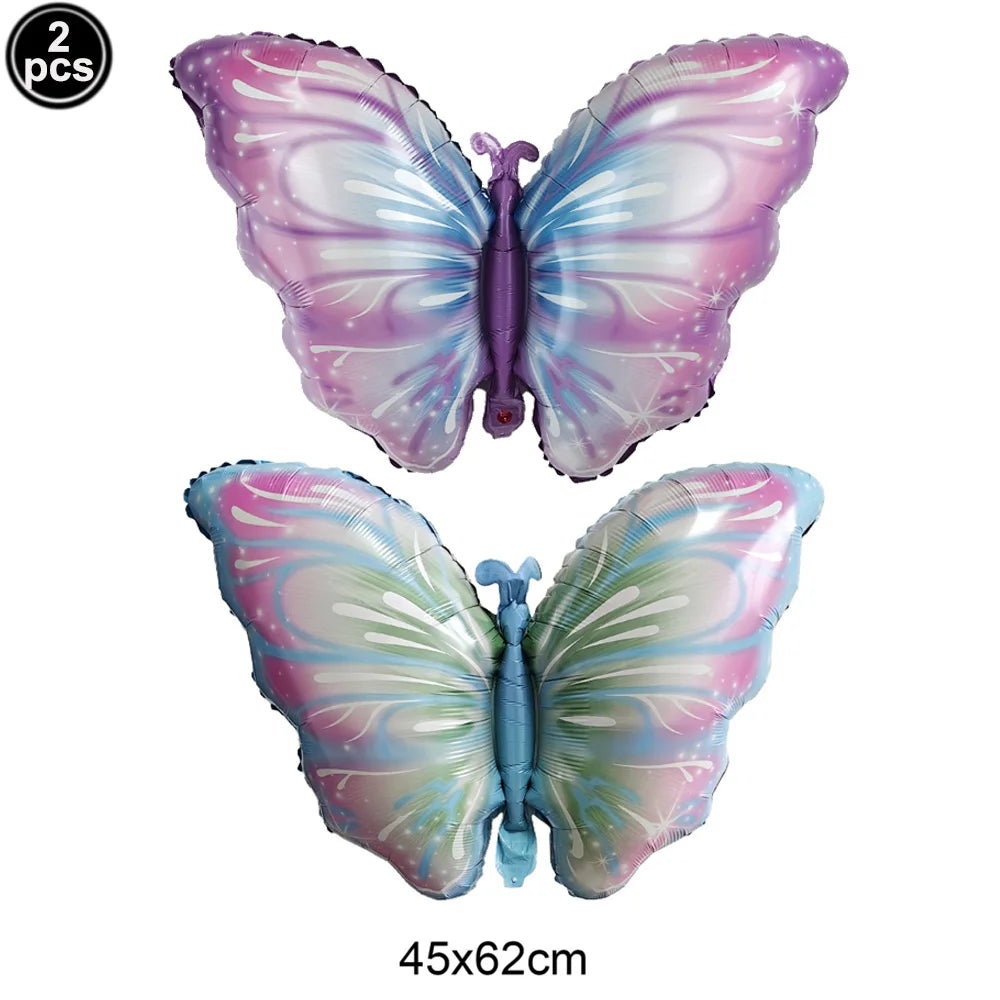 2 Pcs/Pack Butterfly Shape Foil Balloon Pink Blue Butterfly Fairy Balloon for Butterfly Party Baby Shower Wedding Birthday Decor