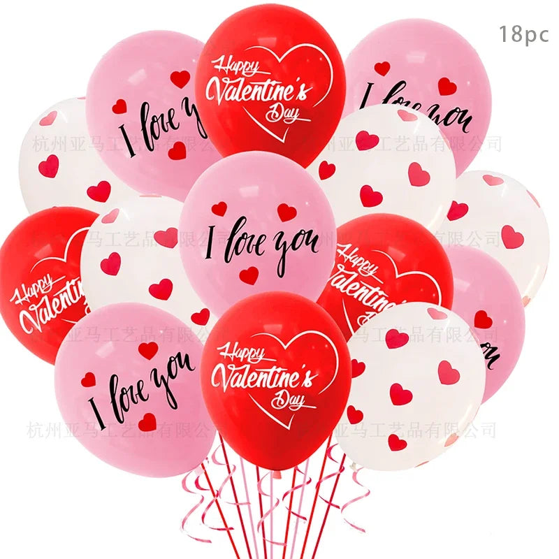 18pcs Valentine's Day Balloon 12inch Latex Love Heart Ballon I Love You Baloon 2025 Happy Valentine Party Balon Decor For Lovers