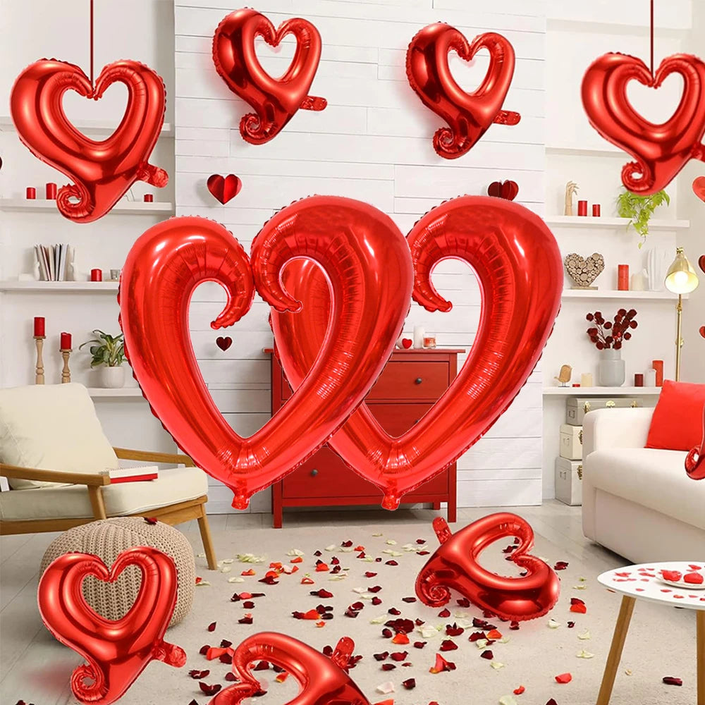 18/40inch Heart Foil Balloon Large Romantic Hook Heart Shape Helium Balloon for Valentines Day Wedding Party Decoration Supplies