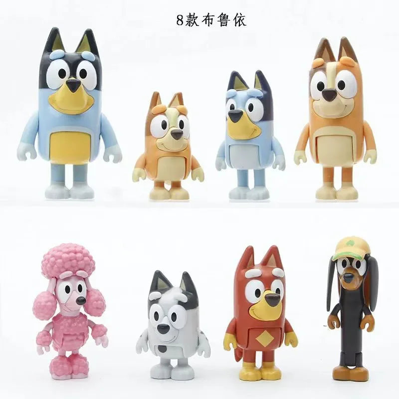 8Pcs/Set Bluey family Bingo Anime Figurines Toy Figures Movable Joints Action Figure Model Children Birthday Cake Decoration Toy