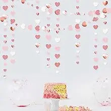 Rose Gold Party Decorations Dusty Pink Heart Garlands Paper Love Streamer for Valentines Day Anniversary Wedding Party Supplies