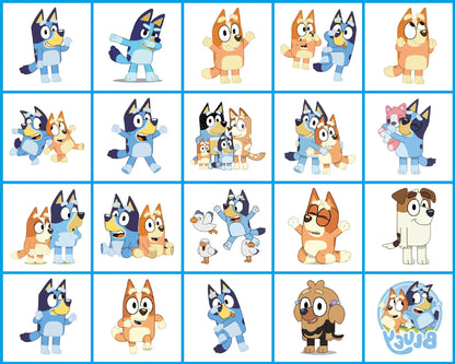 100/200pcs Bluey Tattoo Sticker Anime Cute Bingo Blue Dog Cartoon Tattoo Sticker Water Transfer Children's Birthday Party Gift