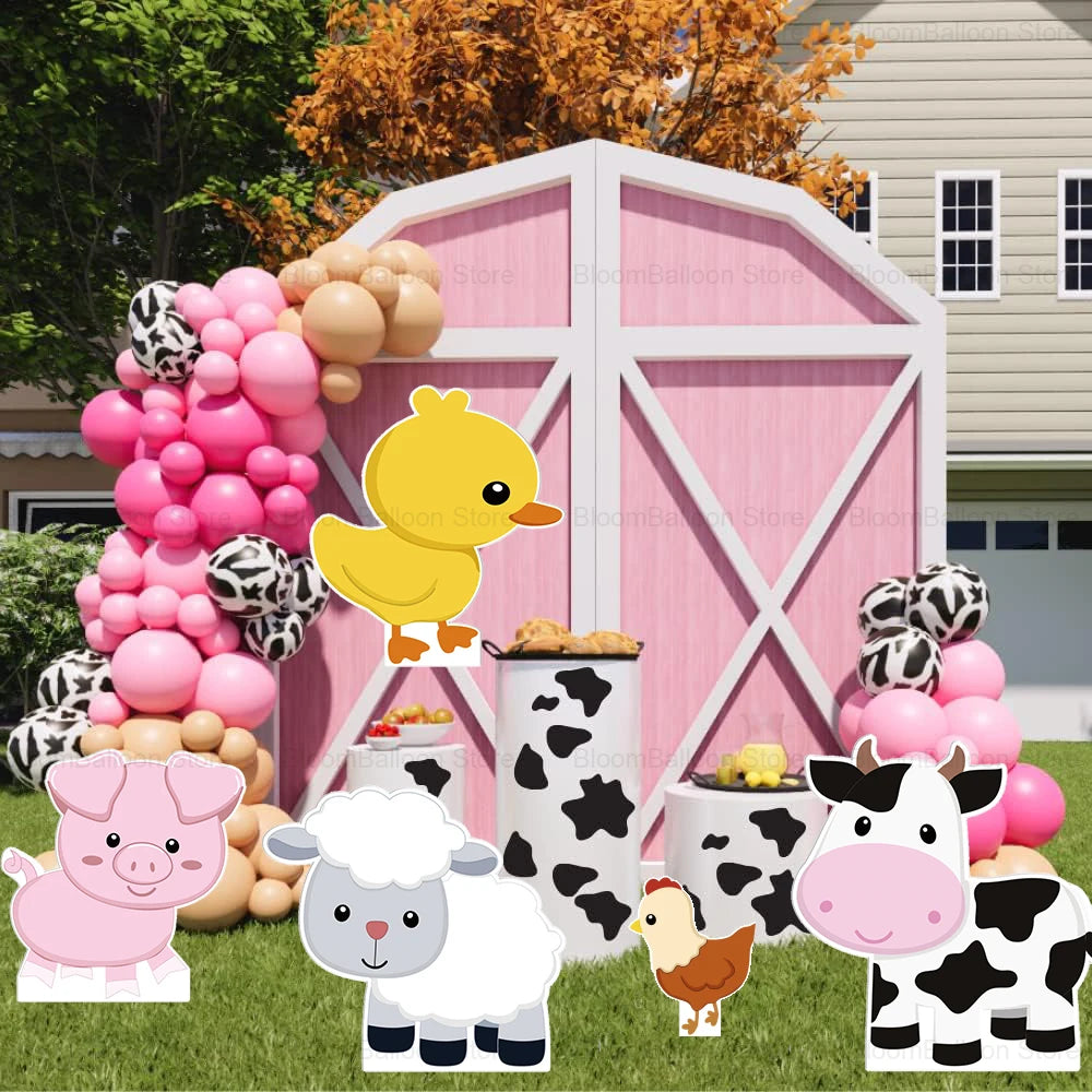 12/18inch Farm Theme KT Board Pink Pig Sheep Cow Cutout for Farm Birthday Party Baby Shower Wedding Decoration Party Supplies