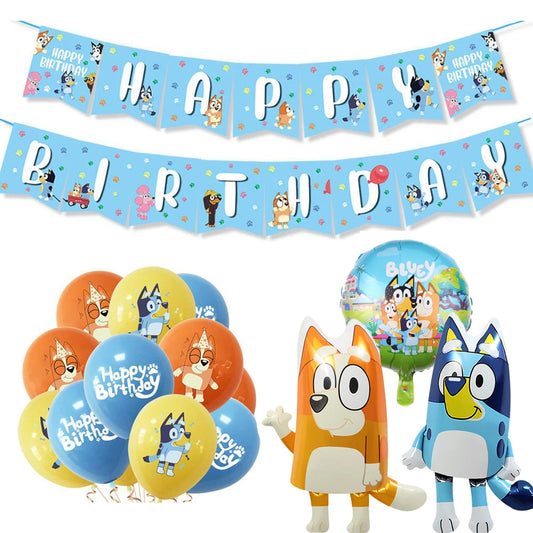 Bluey Birthday Balloon Pull Flag Banner Cake Card Set For Children Boys Girls Birthday Decoration Layout Children's Good Partner