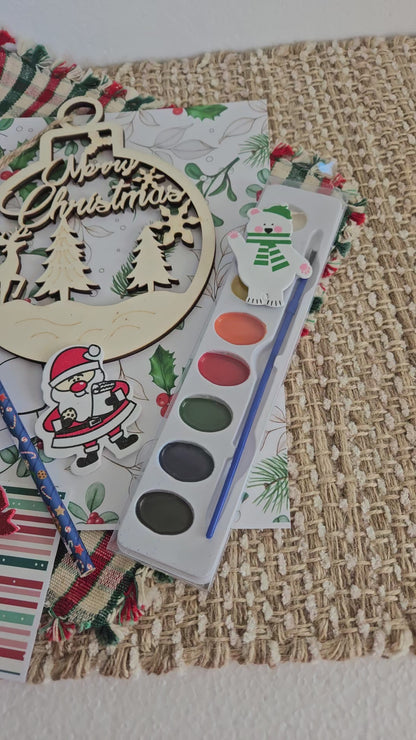 DIY Christmas Gift Set: Wooden Ornaments, Paints, Stickers, and Santa Letter